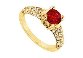 Ruby and Diamond Engagement Ring : 14K Yellow Gold - 1.25 CT TGW - Ring Size 9.0ruby 