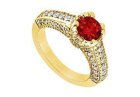 Ruby and Diamond Engagement Ring : 14K Yellow Gold - 1.00 CT TGW - Ring Size 9.5ruby 