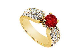 Ruby and Diamond Engagement Ring : 14K Yellow Gold - 2.00 CT TGW - Ring Size 9.0ruby 