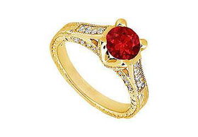 Ruby and Diamond Engagement Ring : 14K Yellow Gold - 1.00 CT TGW - Ring Size 9.5ruby 