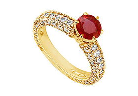 Ruby and Diamond Engagement Ring : 14K Yellow Gold - 1.50 CT TGW - Ring Size 9.0ruby 