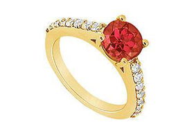 Ruby and Diamond Engagement Ring : 14K Yellow Gold - 1.00 CT TGW - Ring Size 9.5ruby 