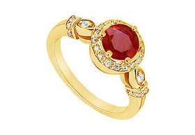 Ruby and Diamond Engagement Ring : 14K Yellow Gold - 0.75 CT TGW - Ring Size 9.0ruby 