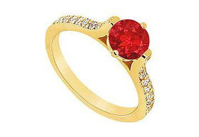 Ruby and Diamond Engagement Ring : 14K Yellow Gold - 0.75 CT TGW - Ring Size 9.5ruby 