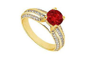 Ruby and Diamond Engagement Ring : 14K Yellow Gold - 1.25 CT TGW - Ring Size 9.5ruby 