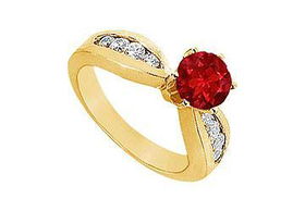 Ruby and Diamond Engagement Ring : 14K Yellow Gold - 1.00 CT TGW - Ring Size 9.5ruby 