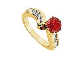 Ruby and Diamond Engagement Ring : 14K Yellow Gold - 1.50 CT TGW - Ring Size 9.0ruby 