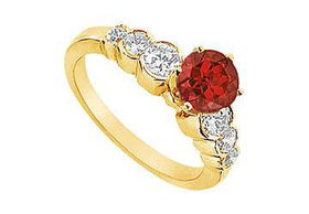 Ruby and Diamond Engagement Ring : 14K Yellow Gold - 1.75 CT TGW - Ring Size 9.5ruby 