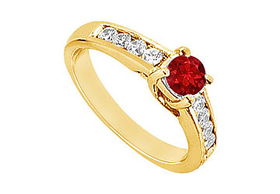 Ruby and Diamond Engagement Ring : 14K Yellow Gold - 1.00 CT TGW - Ring Size 9.0ruby 