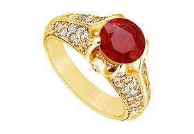 Ruby and Diamond Engagement Ring : 14K Yellow Gold - 1.00 CT TGW - Ring Size 9.0ruby 