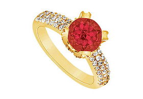 Ruby and Diamond Engagement Ring : 14K Yellow Gold - 1.00 CT TGW - Ring Size 9.5ruby 