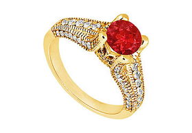 Ruby and Diamond Engagement Ring : 14K Yellow Gold - 1.00 CT TGW - Ring Size 9.0ruby 