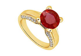 Ruby and Diamond Engagement Ring : 14K Yellow Gold - 1.00 CT TGW - Ring Size 9.0ruby 