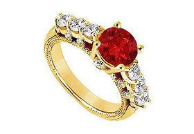 Ruby and Diamond Engagement Ring : 14K Yellow Gold - 1.00 CT TGW - Ring Size 9.0ruby 