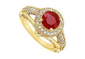 Ruby and Diamond Engagement Ring : 14K Yellow Gold - 1.50 CT TGW - Ring Size 9.5ruby 