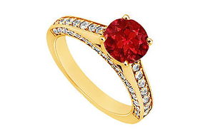 Ruby and Diamond Engagement Ring : 14K Yellow Gold - 1.25 CT TGW - Ring Size 9.5ruby 