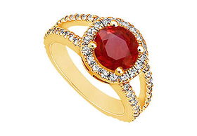 Ruby and Diamond Engagement Ring : 14K Yellow Gold - 1.25 CT TGW - Ring Size 9.0ruby 