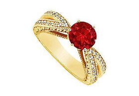 Ruby and Diamond Engagement Ring : 14K Yellow Gold - 1.50 CT TGW - Ring Size 9.0ruby 