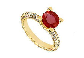 Ruby and Diamond Engagement Ring : 14K Yellow Gold - 1.50 CT TGW - Ring Size 9.5ruby 