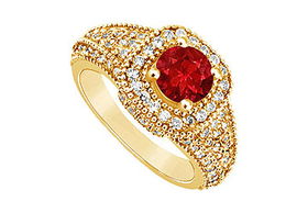 Ruby and Diamond Engagement Ring : 14K Yellow Gold - 1.25 CT TGW - Ring Size 9.0ruby 