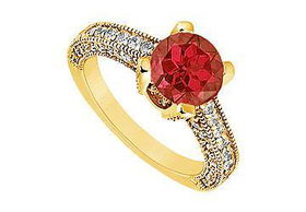 Ruby and Diamond Engagement Ring : 14K Yellow Gold - 1.25 CT TGW - Ring Size 9.5ruby 