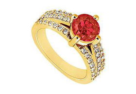 Ruby and Diamond Engagement Ring : 14K Yellow Gold - 1.00 CT TGW - Ring Size 9.5ruby 