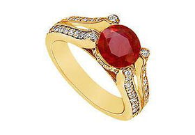 Ruby and Diamond Engagement Ring : 14K Yellow Gold - 1.00 CT TGW - Ring Size 9.5ruby 