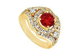 Ruby and Diamond Engagement Ring : 14K Yellow Gold - 1.50 CT TGW - Ring Size 9.5ruby 