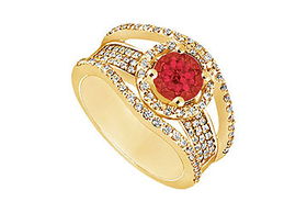 Ruby and Diamond Engagement Ring : 14K Yellow Gold - 1.25 CT TGW - Ring Size 9.0ruby 