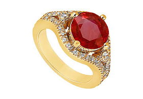 Ruby and Diamond Engagement Ring : 14K Yellow Gold - 0.75 CT TGW - Ring Size 9.0ruby 