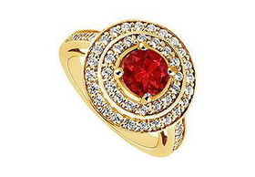 Ruby and Diamond Engagement Ring : 14K Yellow Gold - 1.00 CT TGW - Ring Size 9.5ruby 