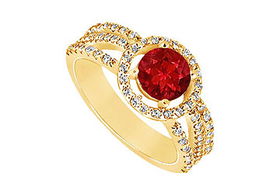 Ruby and Diamond Engagement Ring : 14K Yellow Gold - 1.25 CT TGW - Ring Size 9.0ruby 