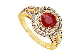 Ruby and Diamond Engagement Ring : 14K Yellow Gold - 1.25 CT TGW - Ring Size 9.5ruby 