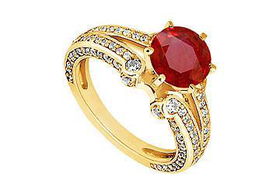 Ruby and Diamond Engagement Ring : 14K Yellow Gold - 1.75 CT TGW - Ring Size 9.0ruby 