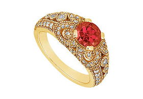 Ruby and Diamond Engagement Ring : 14K Yellow Gold - 1.00 CT TGW - Ring Size 9.5ruby 