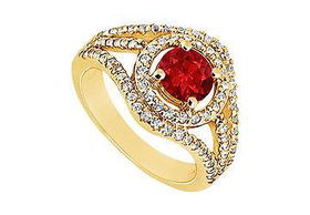 Ruby and Diamond Engagement Ring : 14K Yellow Gold - 1.25 CT TGW - Ring Size 9.0ruby 