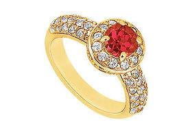 Ruby and Diamond Engagement Ring : 14K Yellow Gold - 1.25 CT TGW - Ring Size 9.5ruby 