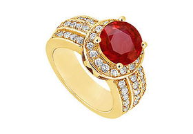 Ruby and Diamond Engagement Ring : 14K Yellow Gold - 1.00 CT TGW - Ring Size 9.5ruby 