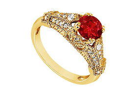 Ruby and Diamond Engagement Ring : 14K Yellow Gold - 0.75 CT TGW - Ring Size 9.5ruby 