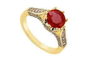 Ruby and Diamond Engagement Ring : 14K Yellow Gold - 1.00 CT TGW - Ring Size 9.5ruby 