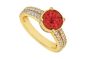 Ruby and Diamond Engagement Ring : 14K Yellow Gold - 1.00 CT TGW - Ring Size 9.0ruby 