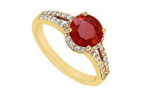 Ruby and Diamond Engagement Ring : 14K Yellow Gold - 1.00 CT TGW - Ring Size 9.5ruby 