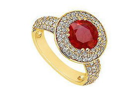 Ruby and Diamond Engagement Ring : 14K Yellow Gold - 1.25 CT TGW - Ring Size 9.5ruby 