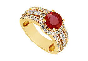 Ruby and Diamond Engagement Ring : 14K Yellow Gold - 1.50 CT TGW - Ring Size 9.5ruby 