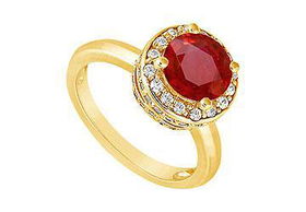 Ruby and Diamond Engagement Ring : 14K Yellow Gold - 1.00 CT TGW - Ring Size 9.0ruby 