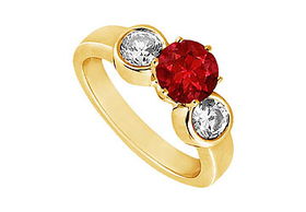 Ruby and Diamond Engagement Ring : 14K Yellow Gold - 1.25 CT TGW - Ring Size 9.0ruby 