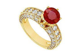 Ruby and Diamond Engagement Ring : 14K Yellow Gold - 2.00 CT TGW - Ring Size 9.5ruby 