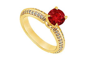 Ruby and Diamond Engagement Ring : 14K Yellow Gold - 1.00 CT TGW - Ring Size 9.5ruby 