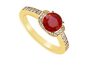 Ruby and Diamond Engagement Ring : 14K Yellow Gold - 1.25 CT TGW - Ring Size 9.0ruby 