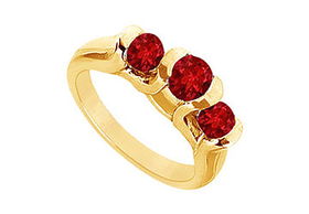 Three Stone Ruby Ring : 14K Yellow Gold - 1.00 CT TGW - Ring Size 9.5stone 